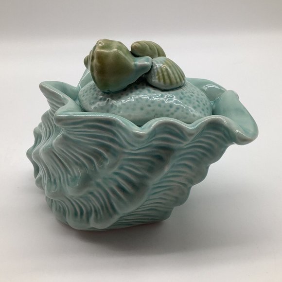 Pier 1 Imports Turquoise Blue Creamer and Sugar Bowl set, Sea Shell Pattern - Picture 8 of 12